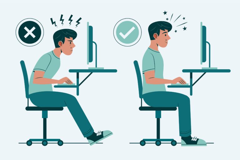 bad and good posture when using a computer